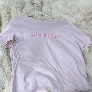 Mango Pink 'AMALFI COAST' Embroidered Short Sleeve Tee